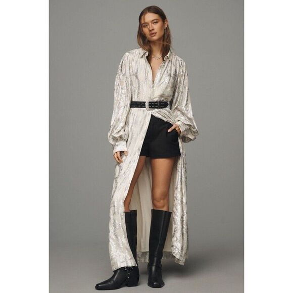 Anthropologie Long Sleeve Lurex Maxi Dress